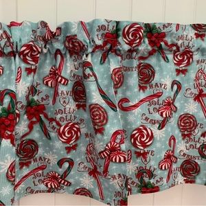 2 new handmade curtain valances 42” x 14”. Jolly Lolly. Matching table runner